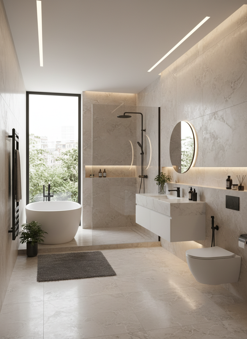 Firefly_Gemini Flash_erstelle ein modernisiertes badezimmer mit der Fliese Atlas Concorde Marvel T Novano 843281